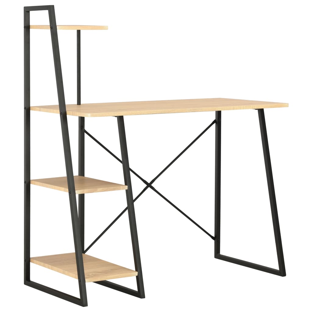 Desk with Shelving Unit Black and Oak 102x50x117 cm - Merkel Designers