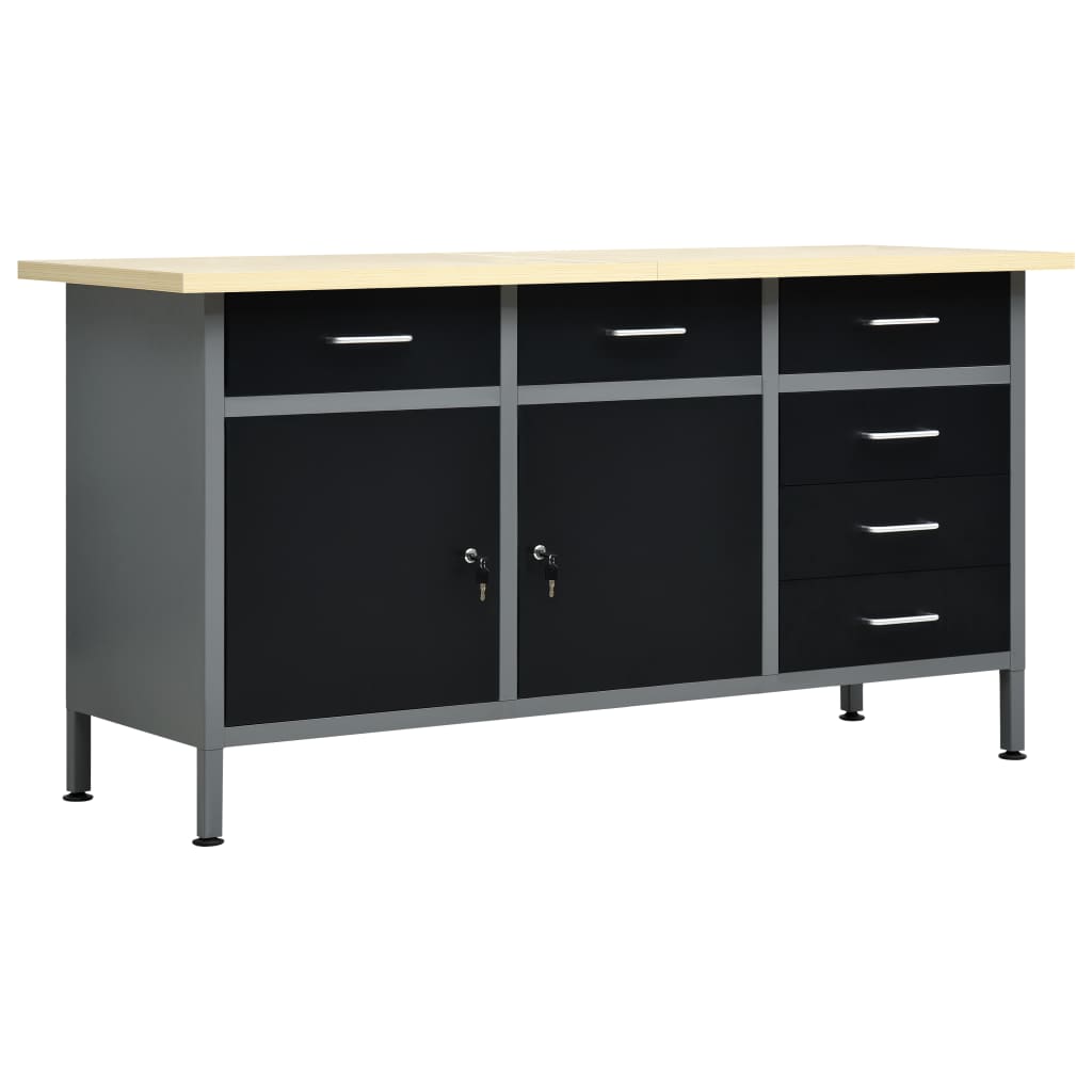 Workbench Black 160x60x85 cm Steel - Sid & Sam