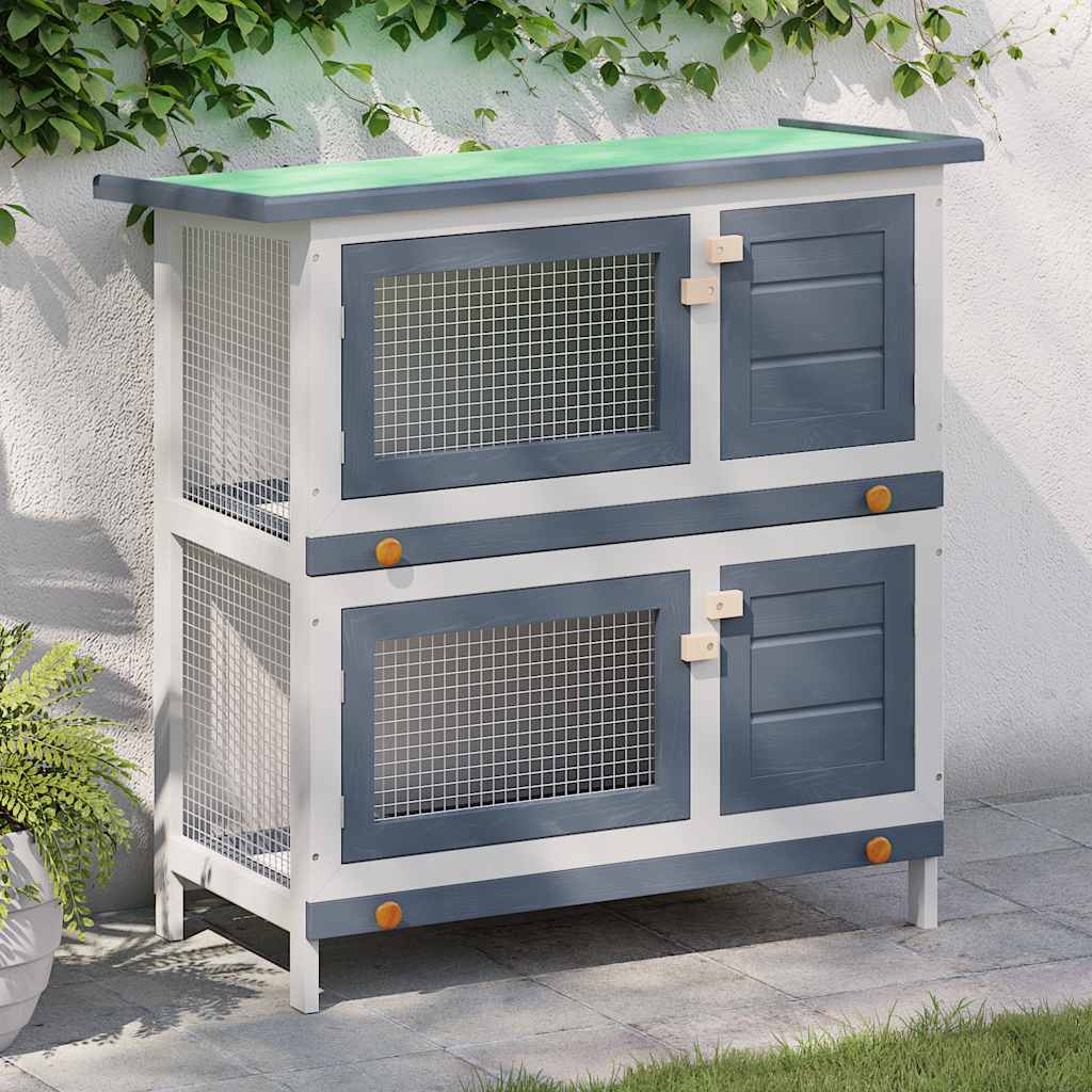 Outdoor Rabbit Hutch 4 Doors Grey Wood - Millennium Furniture