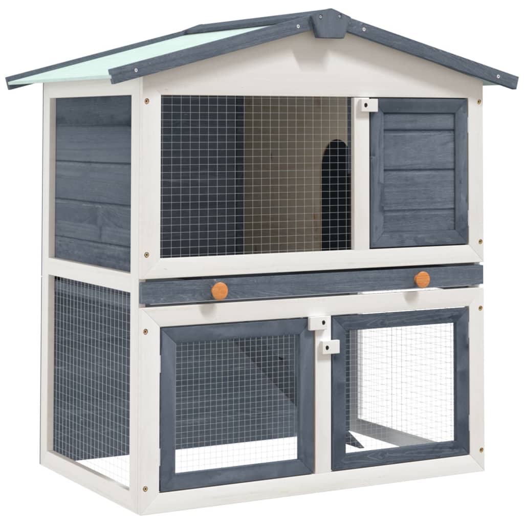 Outdoor Rabbit Hutch 3 Doors Grey Wood - Discount Dealers