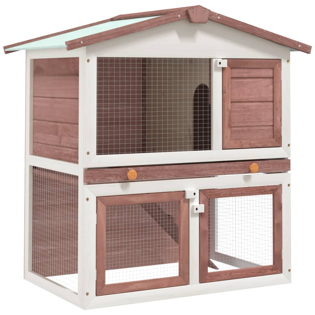 Outdoor Rabbit Hutch 3 Doors Brown Wood - Sid & Sam