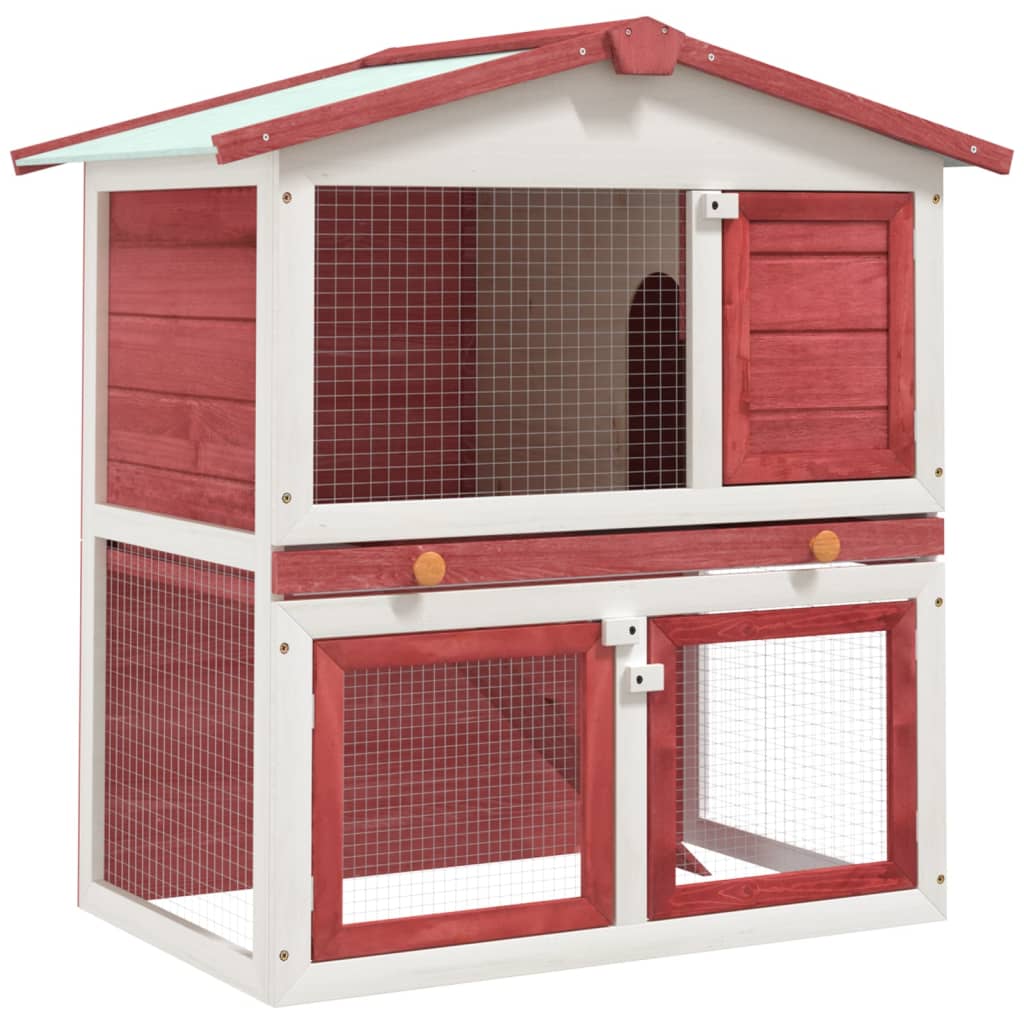 Outdoor Rabbit Hutch 3 Doors Red Wood - Decor Base