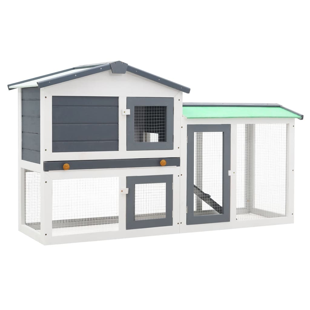 Outdoor Large Rabbit Hutch Grey and White 145 x 45 x 84 Wood - Discount Dealers