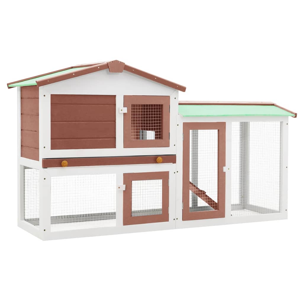 Outdoor Large Rabbit Hutch Brown and White 145 x 45 x 84 Wood - Millennium Furniture
