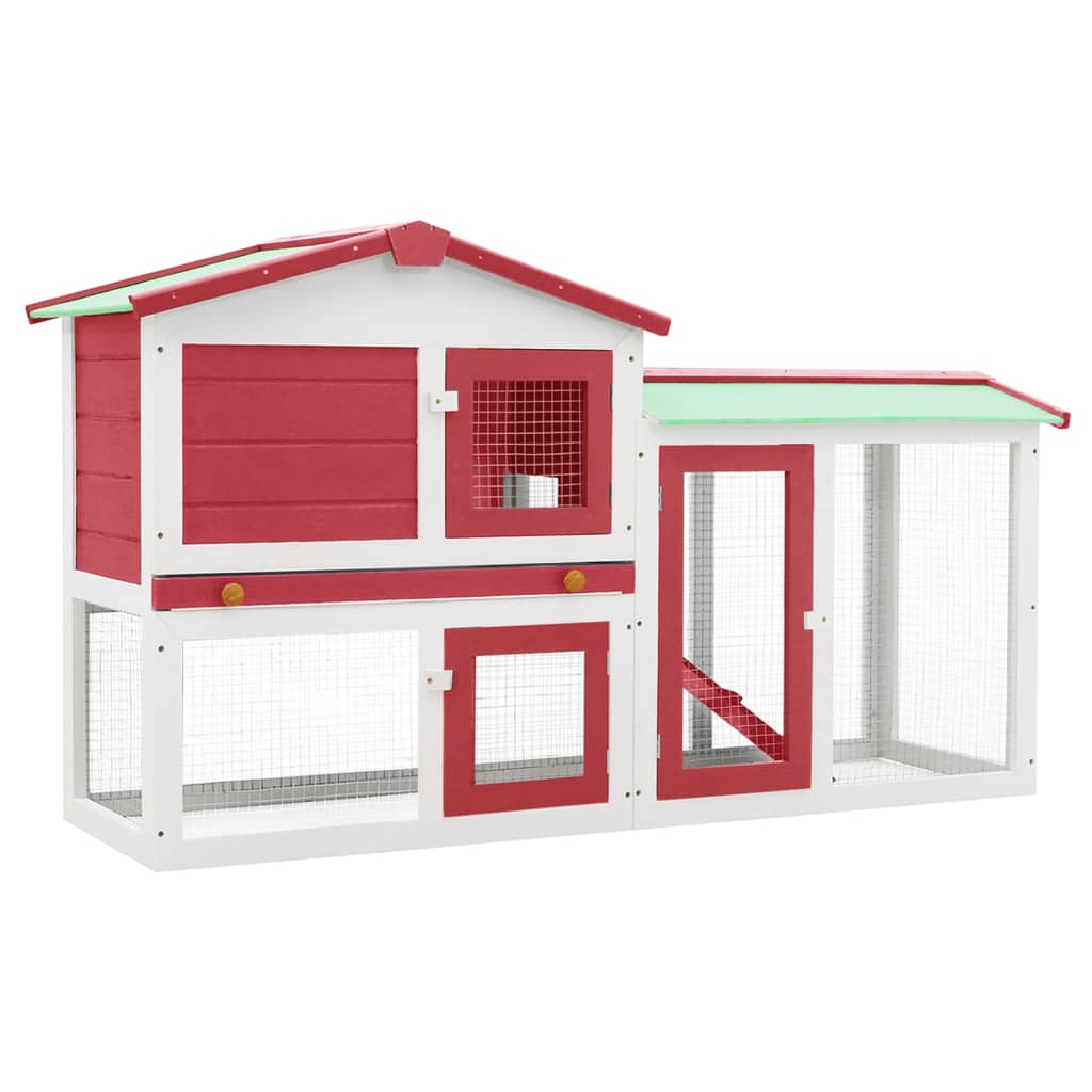 Outdoor Large Rabbit Hutch Red and White 145 x 45 x 84 Wood - Charlotte Dunes