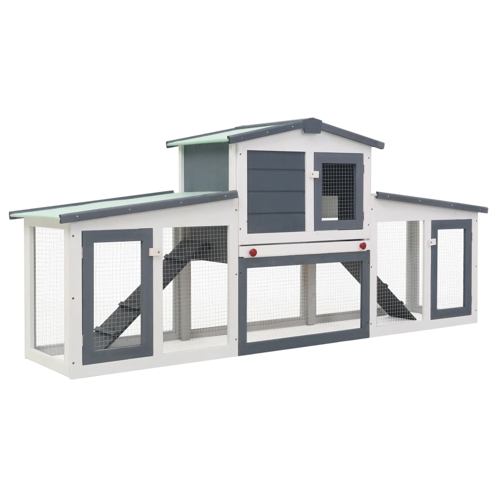 Outdoor Large Rabbit Hutch Grey and White 204x45x85 cm Wood - Charlotte Dunes