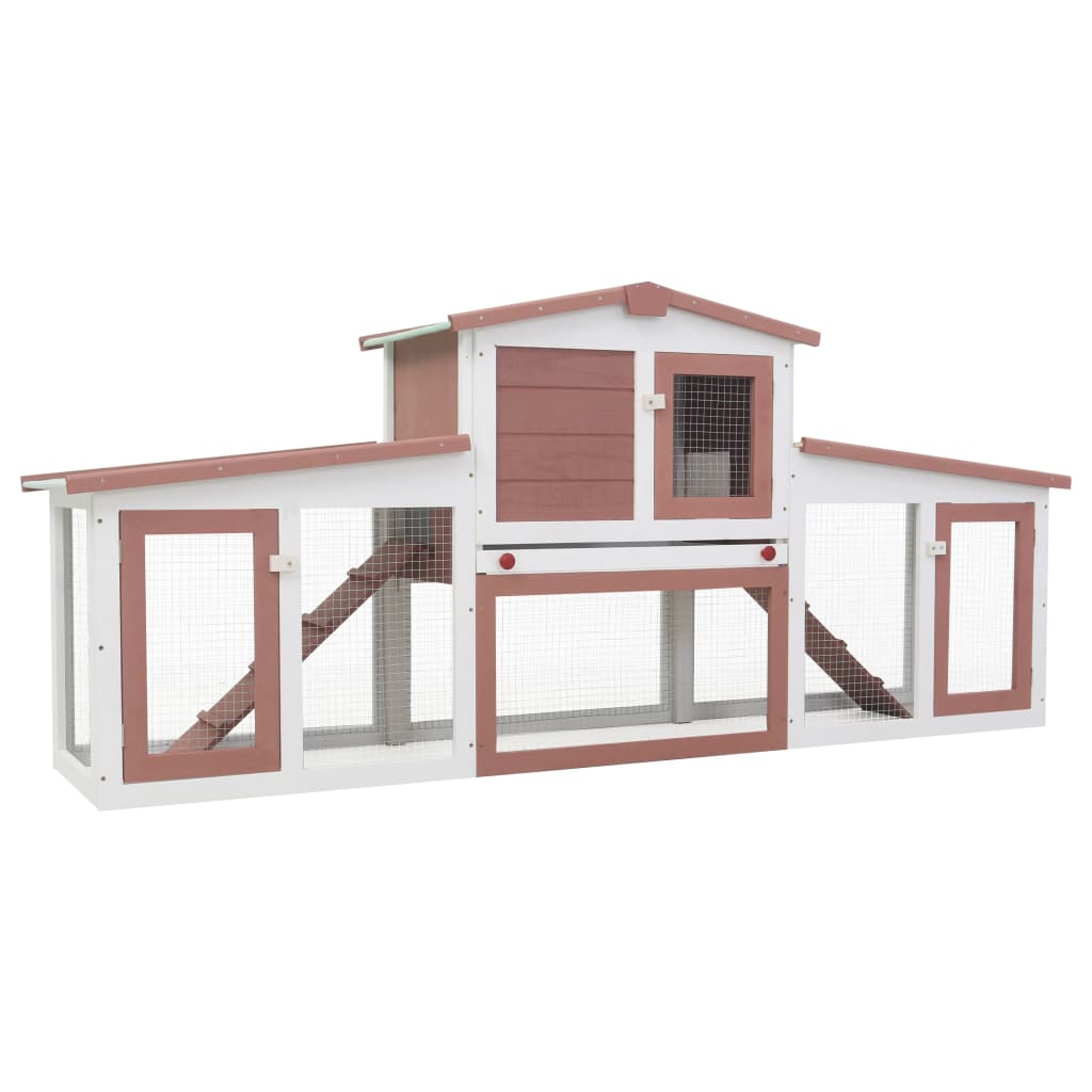 Outdoor Large Rabbit Hutch Brown and White 204x45x85 cm Wood - Merkel Designers