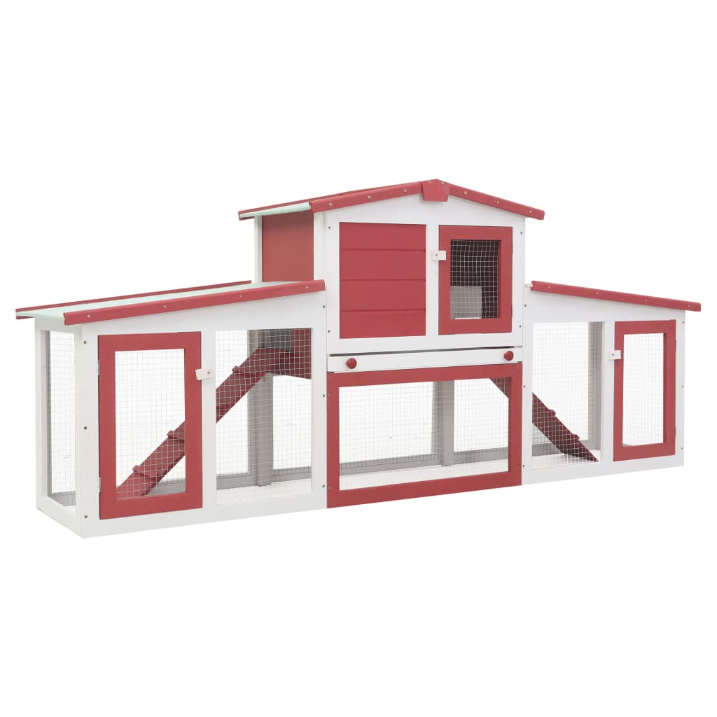 Outdoor Large Rabbit Hutch Red and White 204x45x85 cm Wood - Tyrell & Tyrell