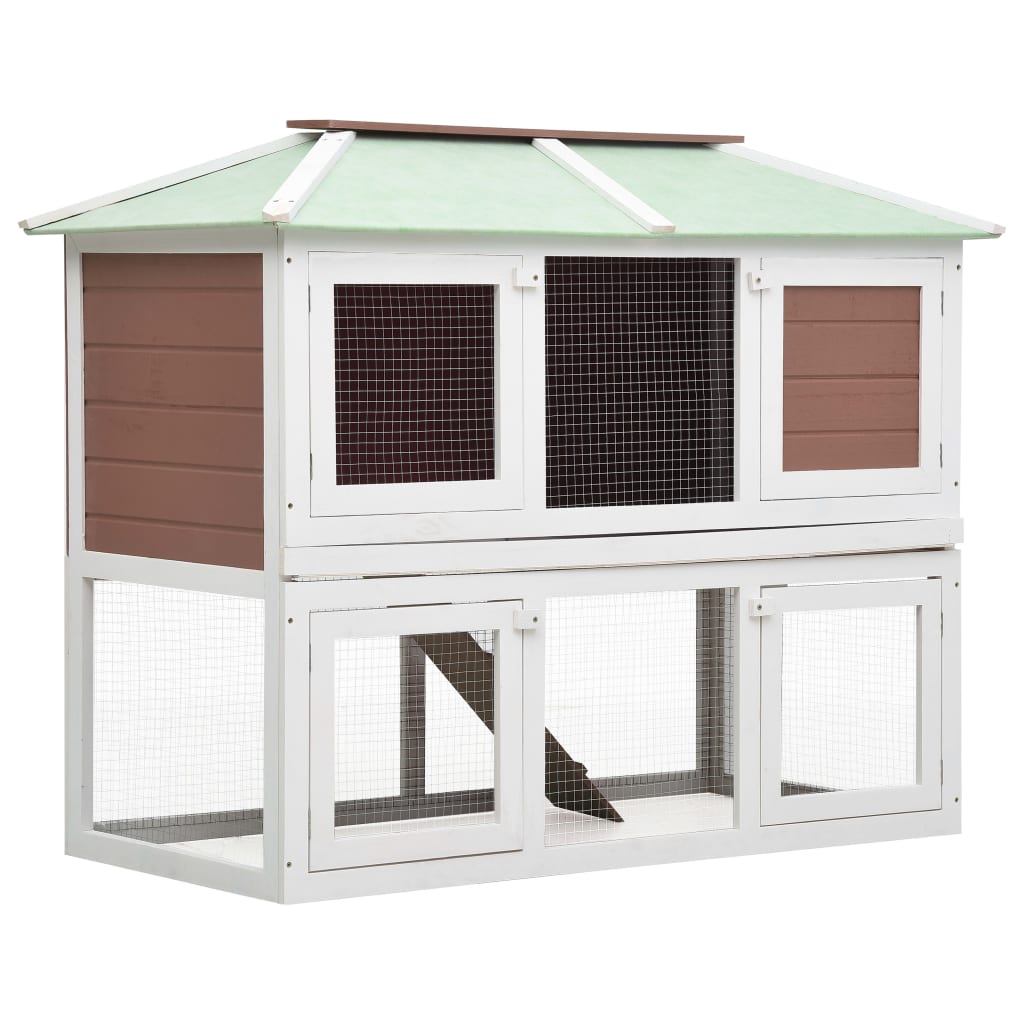 Animal Rabbit Cage Double Floor Brown Wood - Merlin Deals