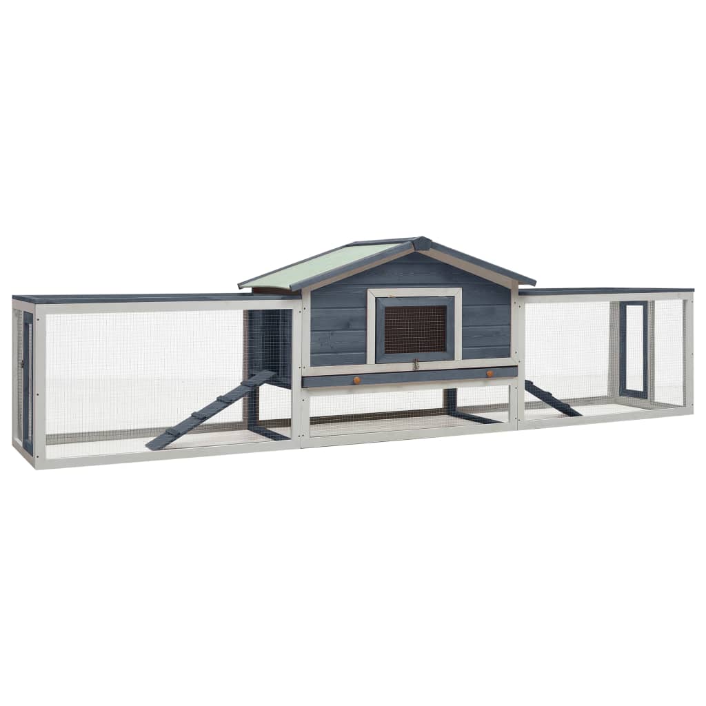 Rabbit Hutch Grey 310x70x87 cm Solid Pine & Fir Wood - Tyrell & Tyrell