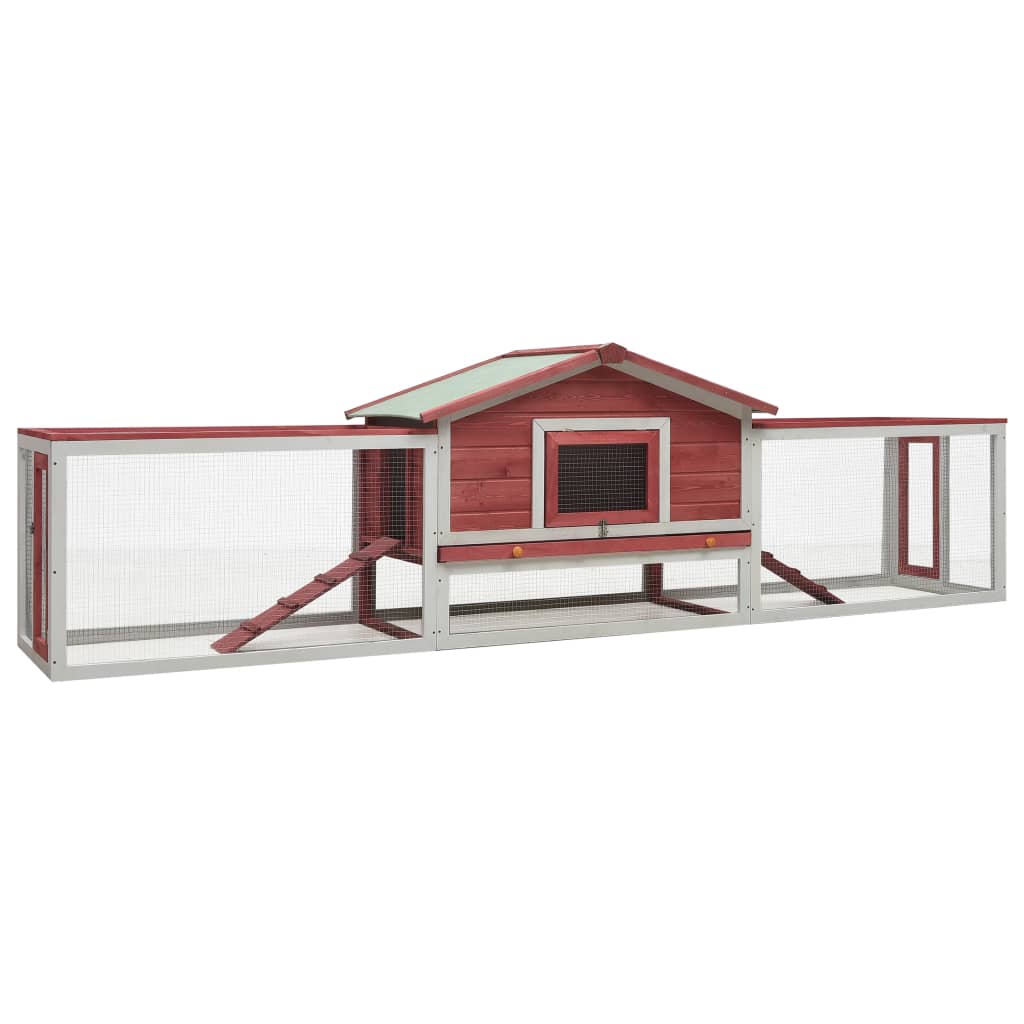Rabbit Hutch Red 310x70x87 cm Solid Pine & Fir Wood - Millennium Furniture