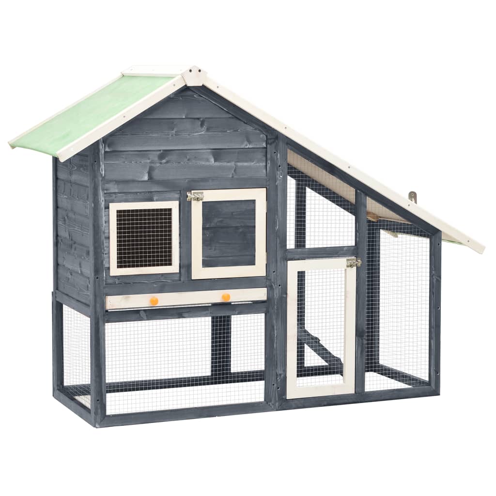 Rabbit Hutch Grey and White 140x63x120 cm Solid Firwood - All Things Good