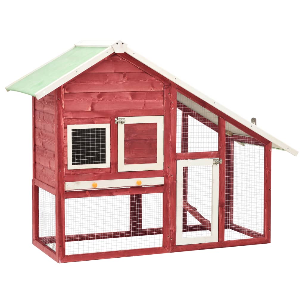 Rabbit Hutch Red and White 140x63x120 cm Solid Firwood - Merkel Designers