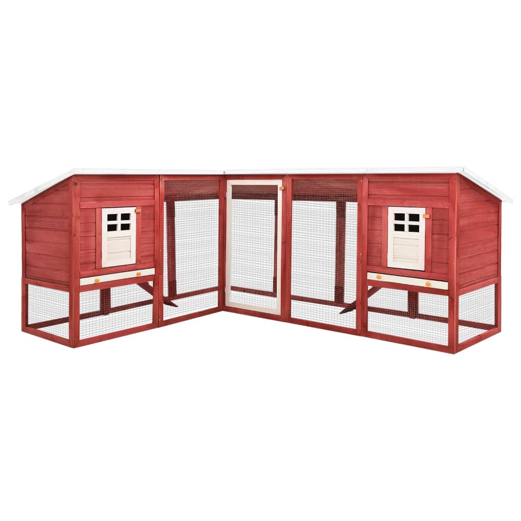 Outdoor Rabbit Hutch with Run Red and White Solid Fir Wood - Discount Dealers