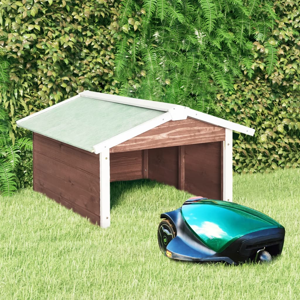 Robotic Lawn Mower Garage 72x87x50 cm Mocca and White Firwood - Charlotte Dunes