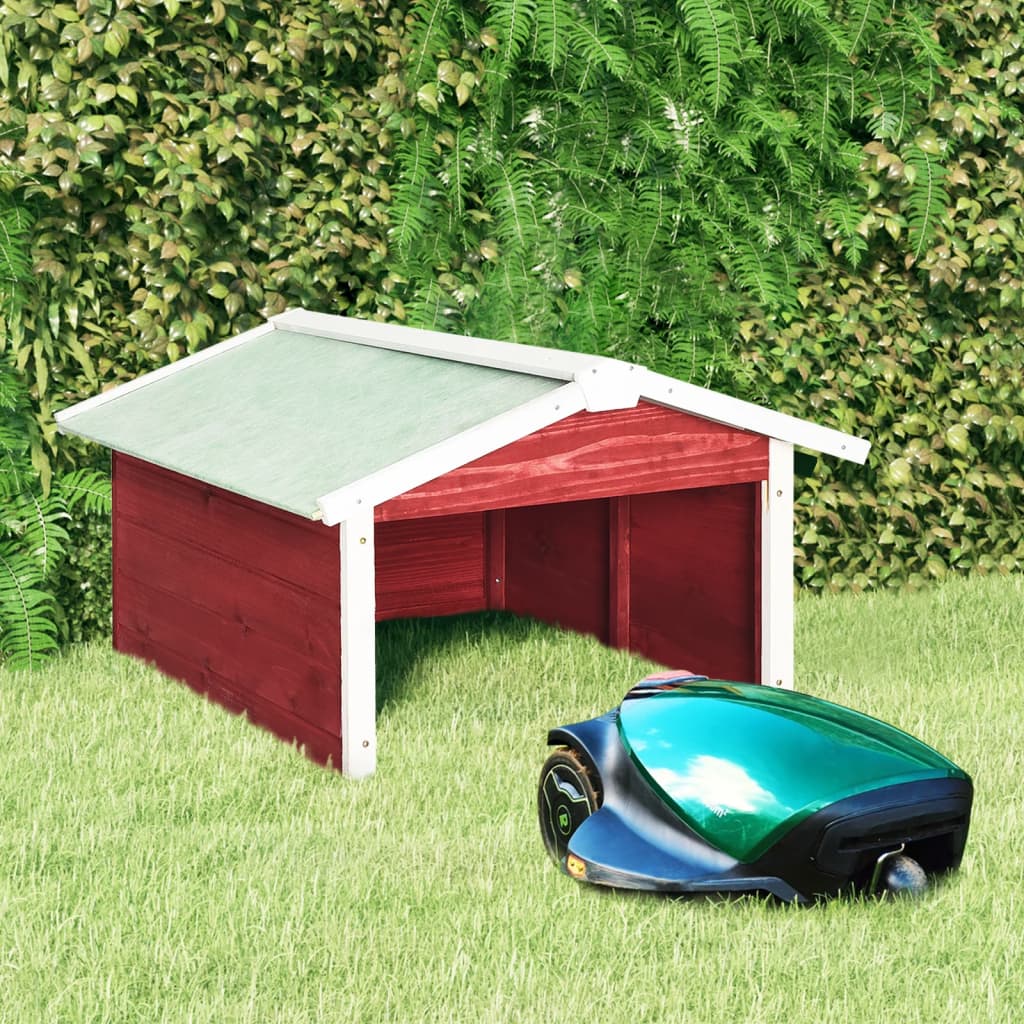 Robotic Lawn Mower Garage 72x87x50 cm Red and White Firwood - Direct Imports