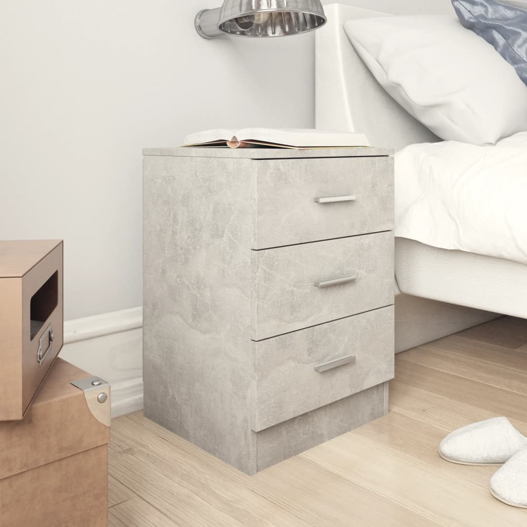 Bedside Table - HERON 2 Piece Nightstand Concrete Grey 38cm - Unbeatable Bargains