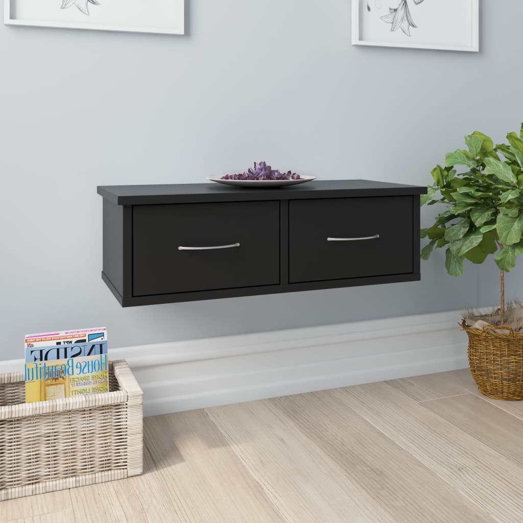 Wall-mounted Drawer Shelf Black 60x26x18.5 cm Engineered Wood - Direct Imports