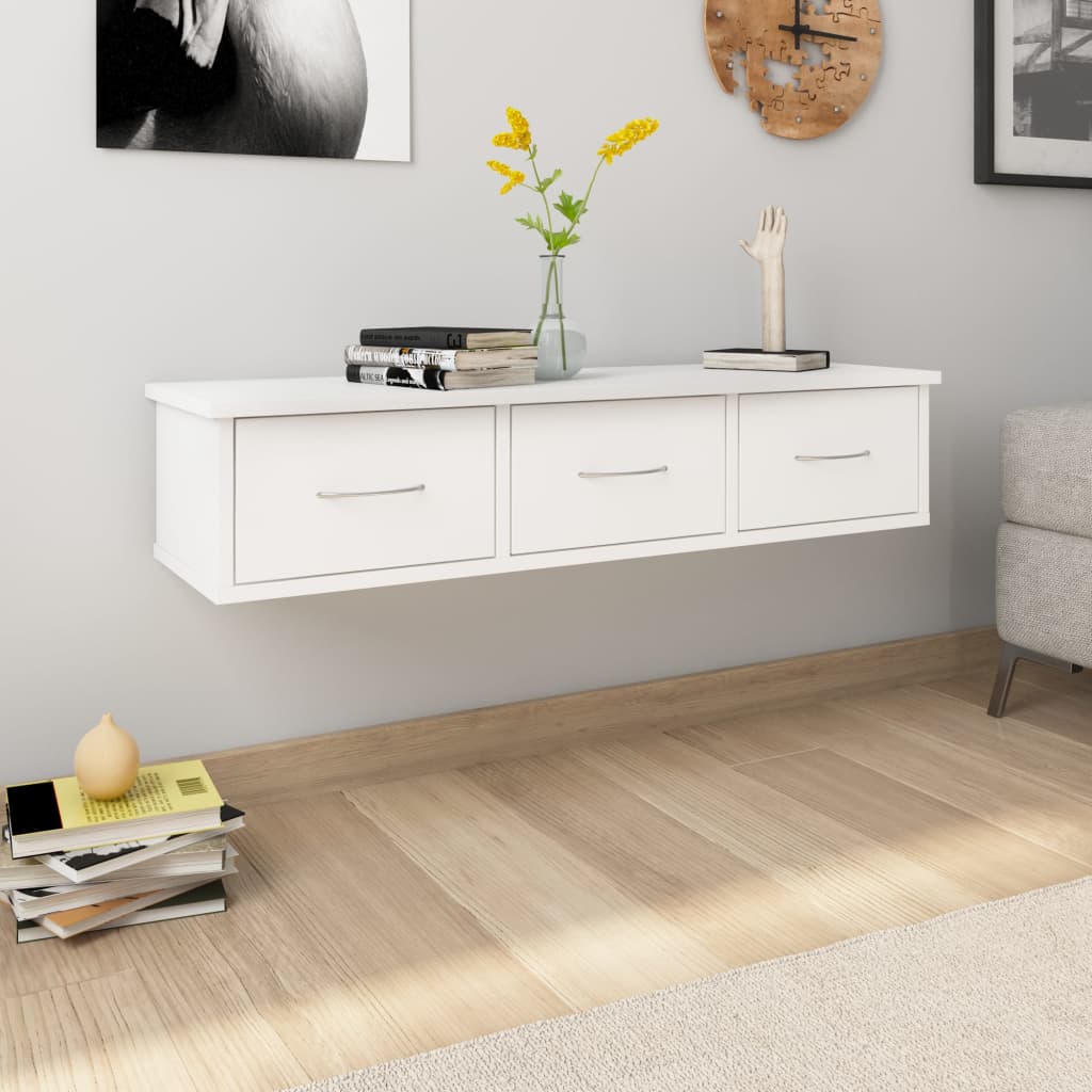 Wall-mounted Drawer Shelf White 88x26x18.5 cm Engineered Wood - Decor Base