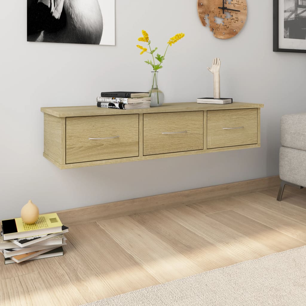 Wall-mounted Drawer Shelf Sonoma Oak 88x26x18.5 cm Engineered Wood - Merlin Deals
