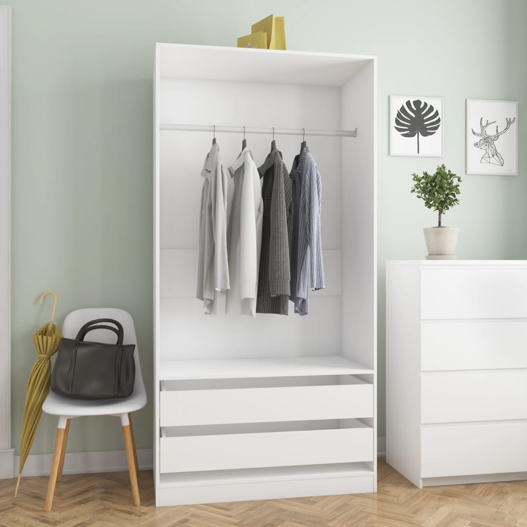 Wardrobe White 100x50x200cm Engineered Wood - Fuye - Design Hut