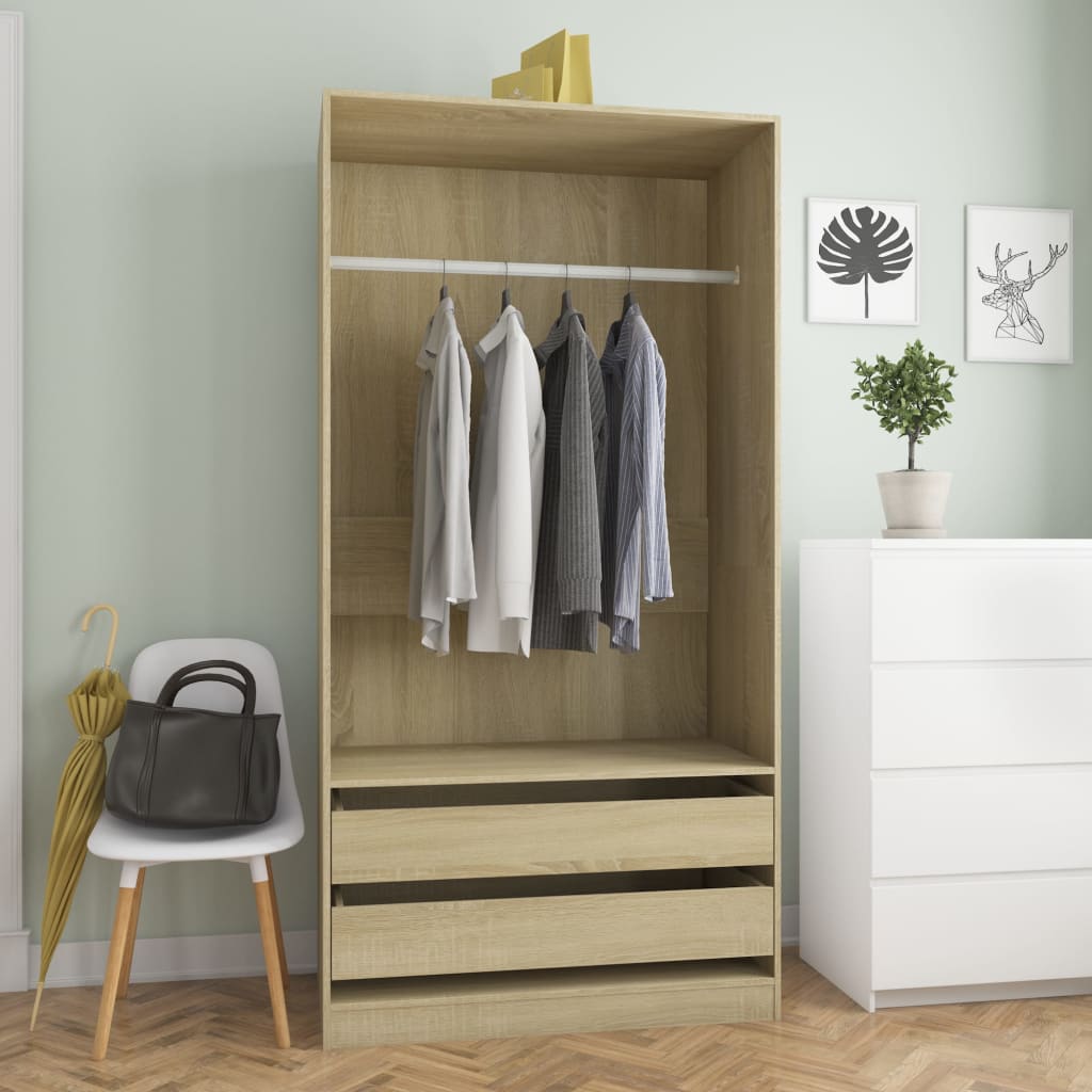 Wardrobe Sonoma Oak 100x50x200cm Engineered Wood - Mabei - Brittle & Co