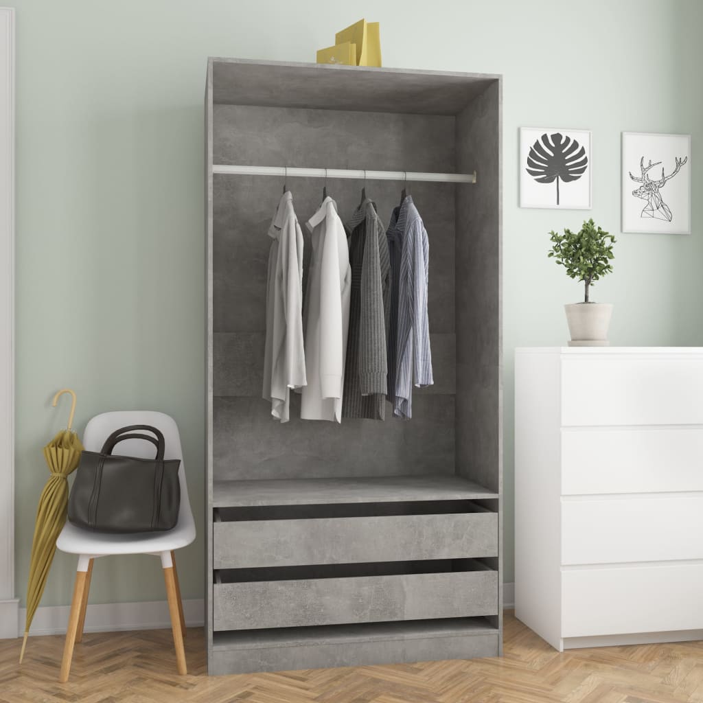 Wardrobe Concrete Grey 100x50x200cm Engineered Wood - Dulan - Merlin Deals