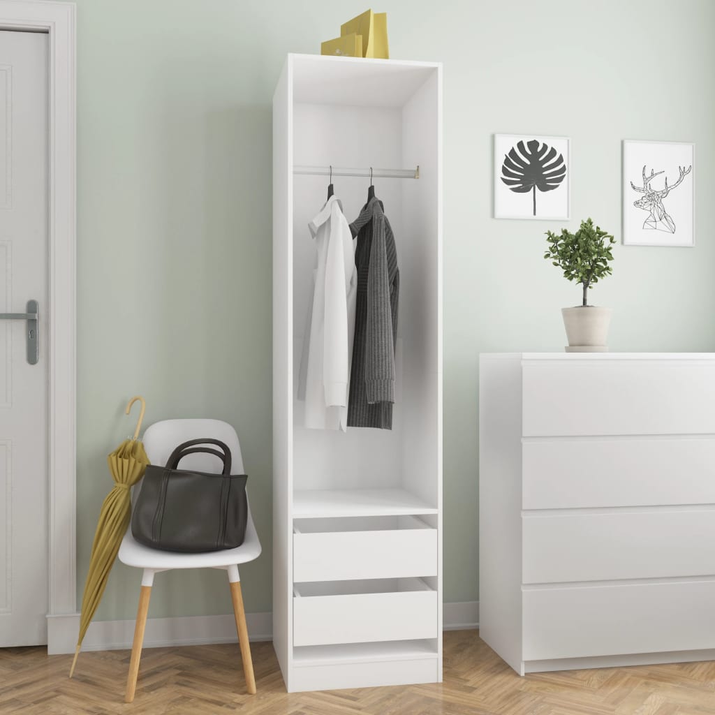 Wardrobe with Drawers White 50x50x200cm Engineered Wood - Brittle & Co