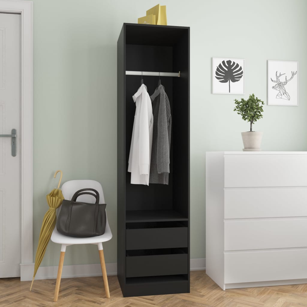 Wardrobe with Drawers Black 50x50x200cm Engineered Wood - Merkel Designers