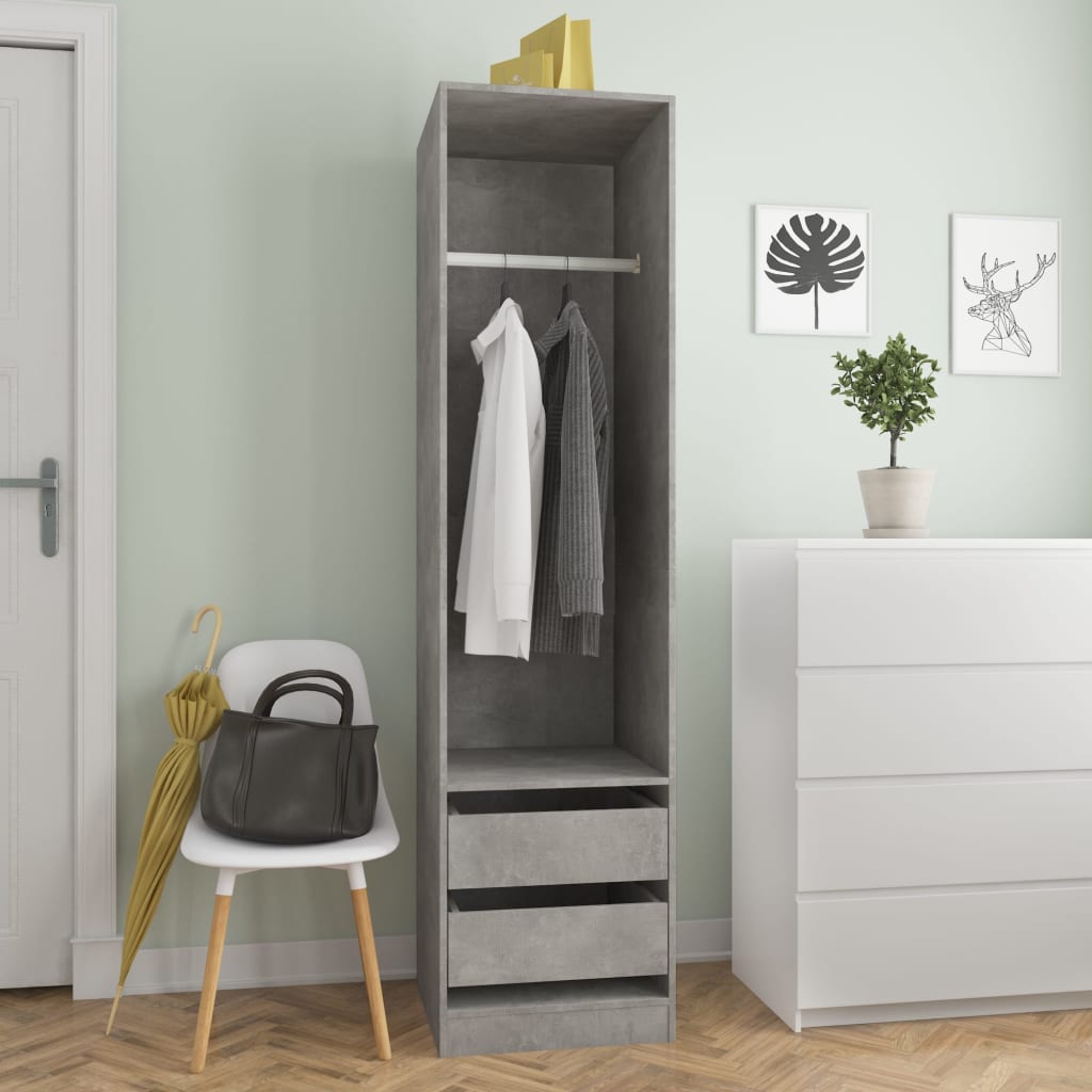 Wardrobe with Drawers Concrete Grey 50x50x200cm Engineered Wood - Millennium Furniture