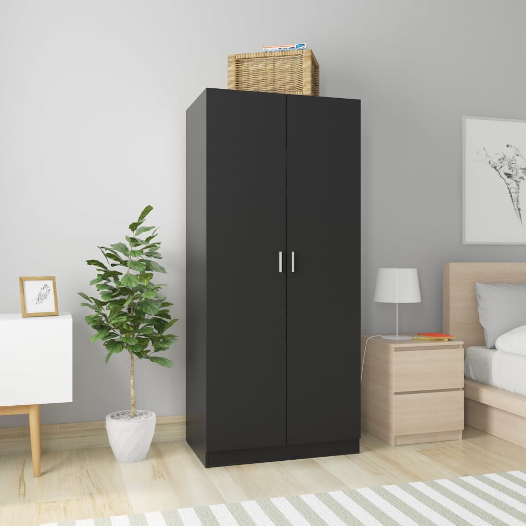 Wardrobe - VALLETTA 2 Door Wardrobe Black 80cm - Style and Chic