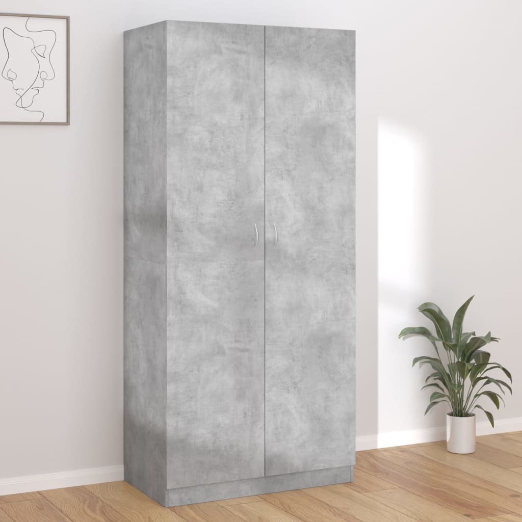 Wardrobe - VALLETTA 2 Door Wardrobe Concrete Grey 90cm - Casper Homes