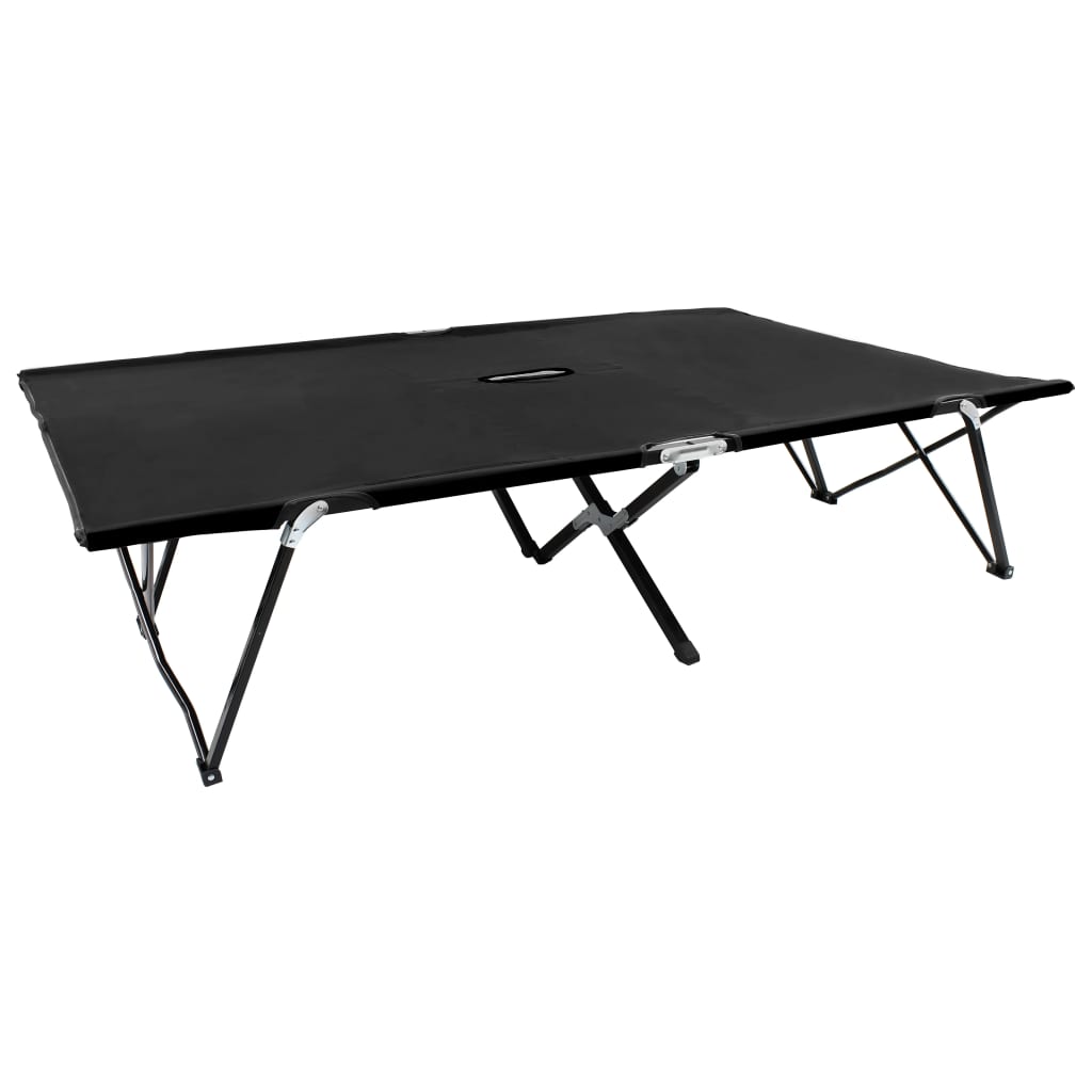Two Person Folding Sun Lounger Black Steel - Style and Chic
