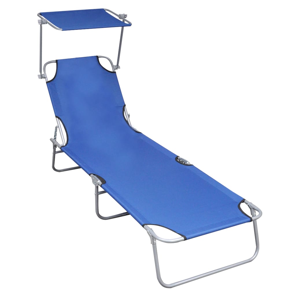 Folding Sun Lounger with Canopy Blue Aluminium - Style and Chic