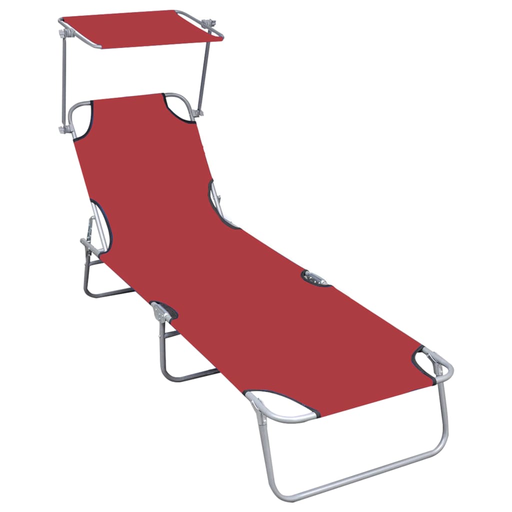 Folding Sun Lounger with Canopy Red Aluminium - Decor Base