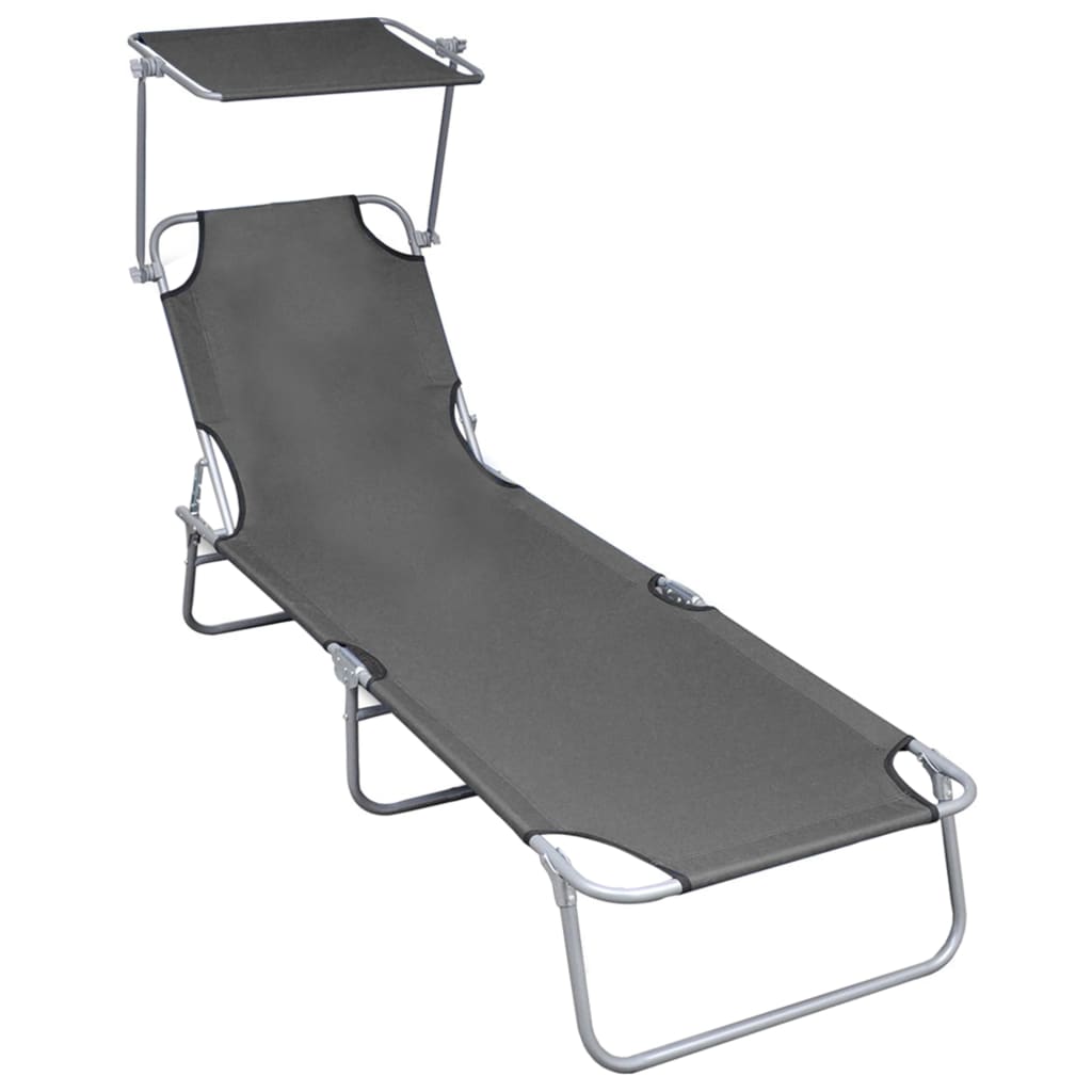 Folding Sun Lounger with Canopy Grey Aluminium - Merkel Designers