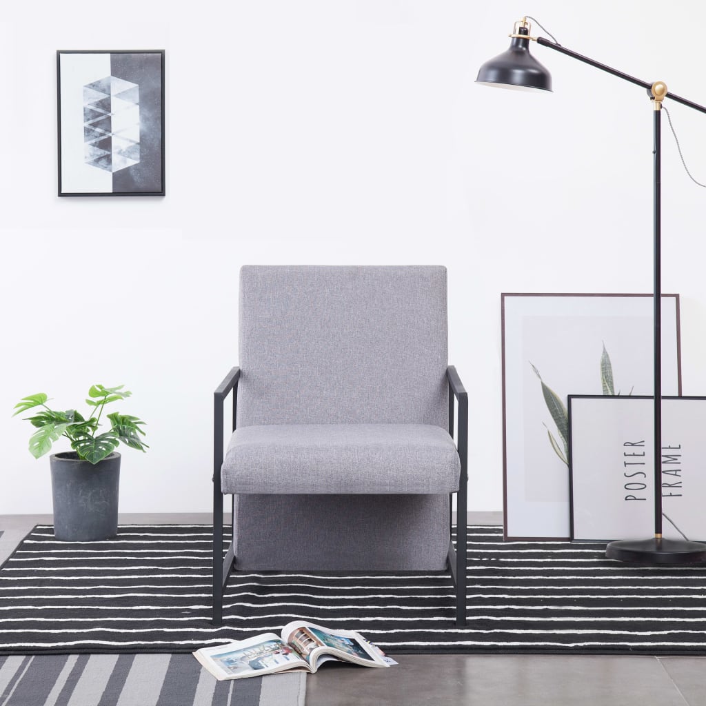Armchair with Chrome Feet Light Grey Fabric - Brittle & Co