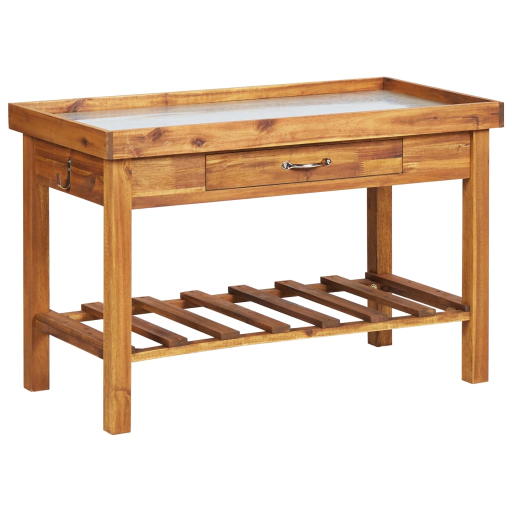 Garden Work Bench with Zinc Top Solid Acacia Wood - Unbeatable Bargains