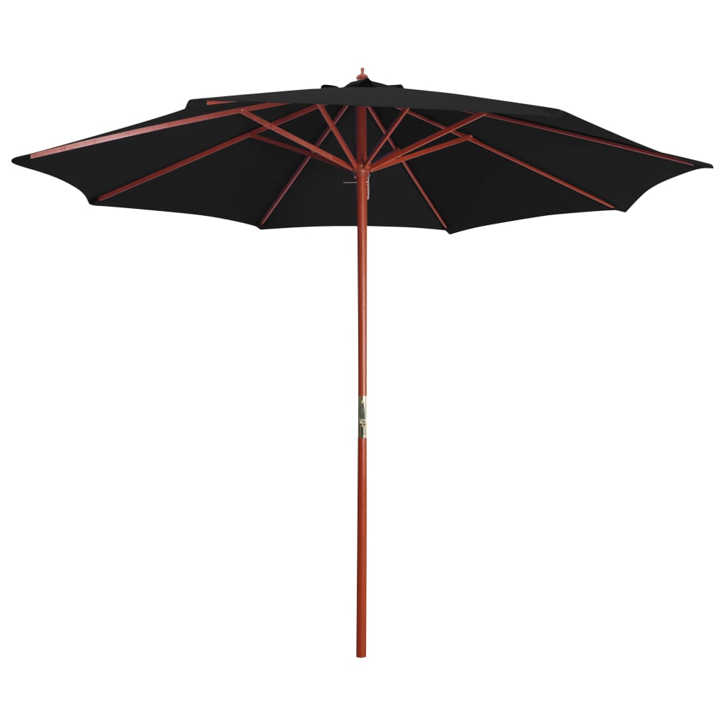 Parasol with Wooden Pole 300x258 cm Black - Tyrell & Tyrell