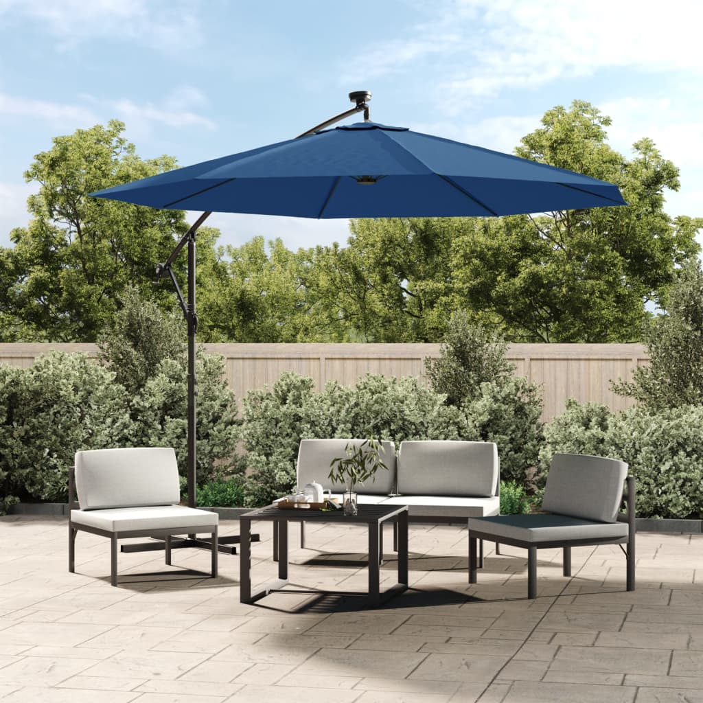 Cantilever Umbrella with LED Lights and Steel Pole 300 cm Azure - Discount Dealers