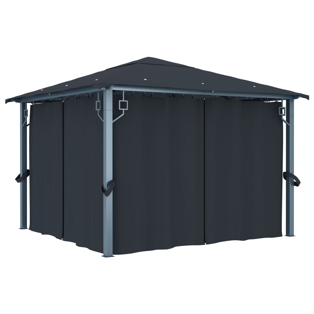 Gazebo with Curtain 300x300 cm Anthracite Aluminium - Tyrell & Tyrell