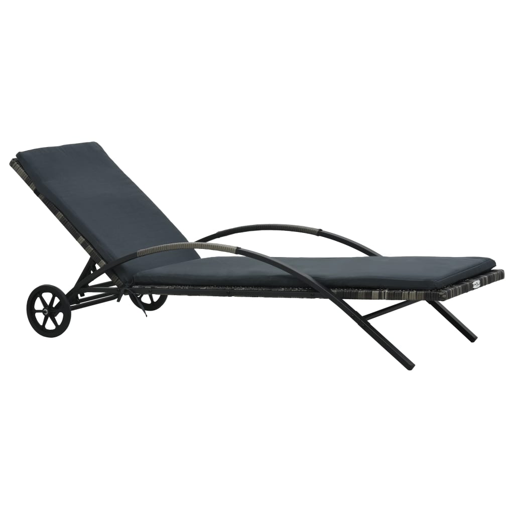 Sun Lounger with Cushion & Wheels Poly Rattan Anthracite - Millennium Furniture