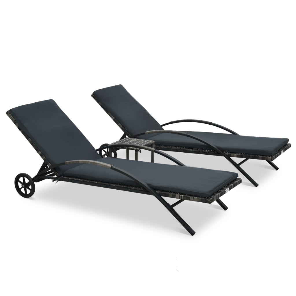 Sun Loungers with Table Poly Rattan Anthracite - Tyrell & Tyrell