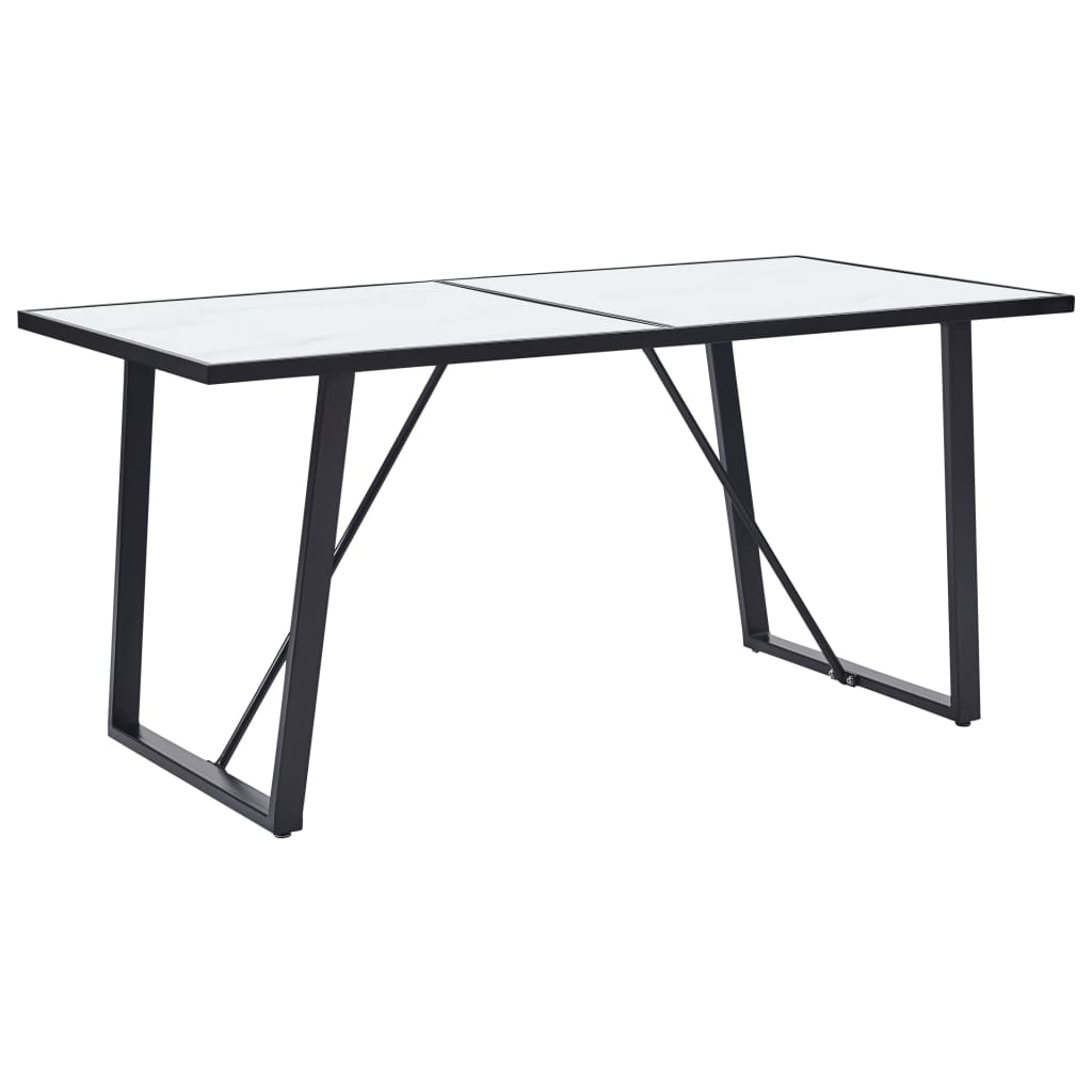Dining Table White 160x80x75 cm Tempered Glass - All Things Good