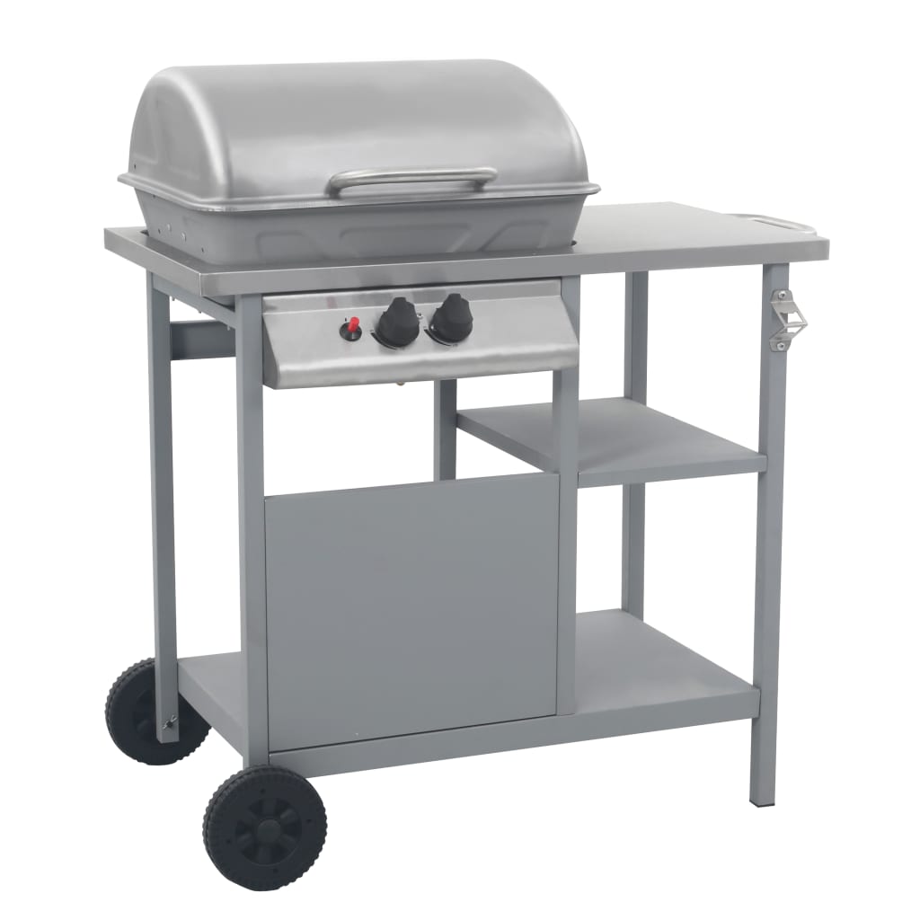 Gas BBQ Grill with 3-layer Side Table Black and Silver - R and M Furniture