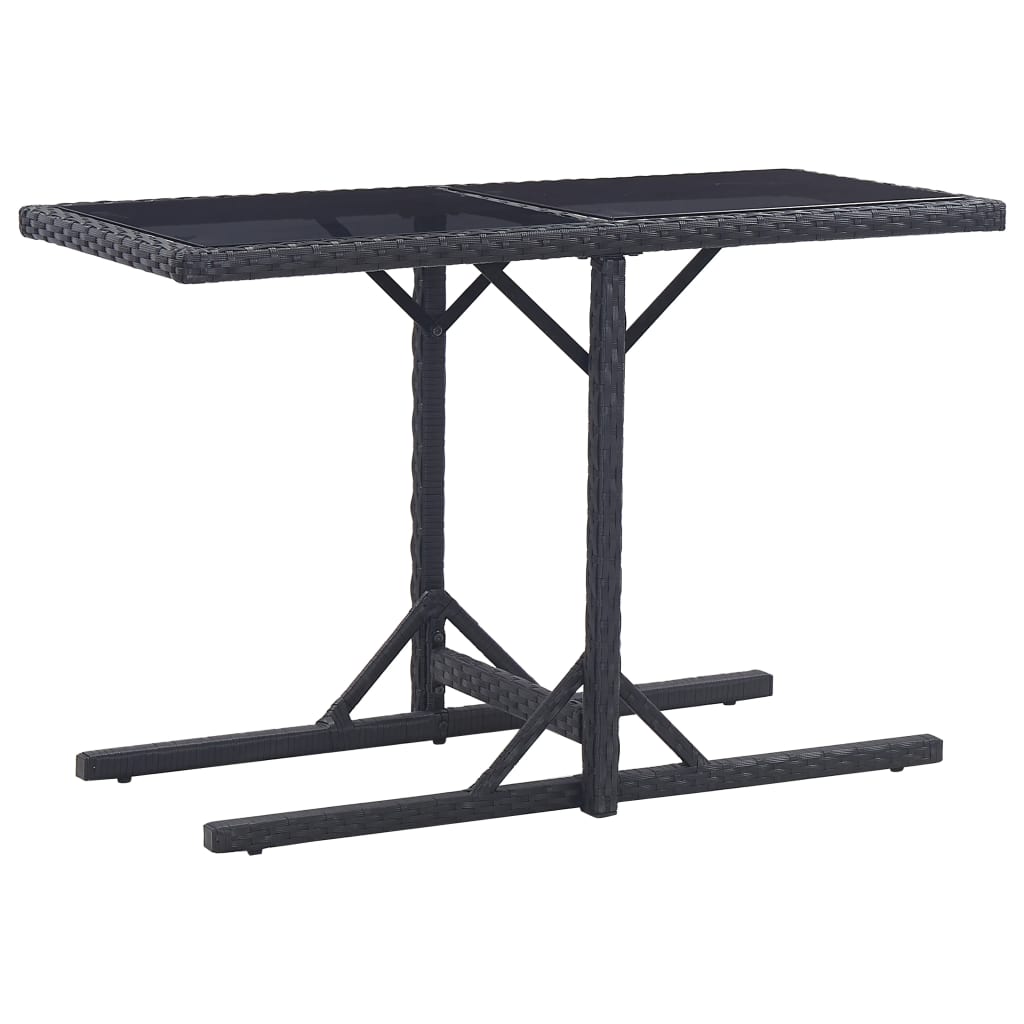 Garden Table Black 110x53x72 cm Glass and Poly Rattan - Decor Base