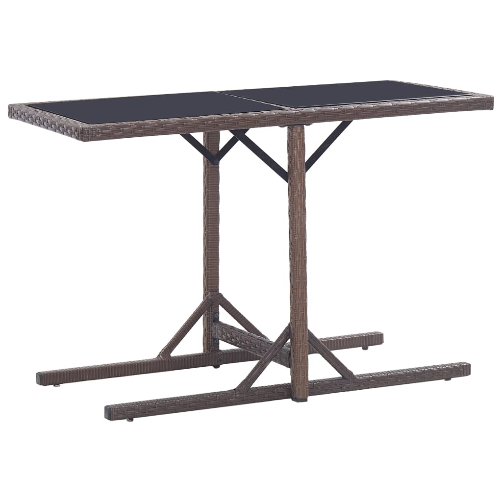 Garden Table Brown 110x53x72 cm Glass and Poly Rattan - Sid & Sam