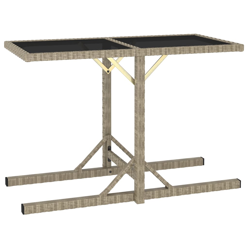 Garden Table Beige 110x53x72 cm Glass and Poly Rattan - R and M Furniture