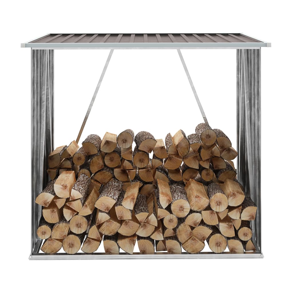 Garden Log Storage Shed Galvanised Steel 163x83x154 cm Brown - Millennium Furniture