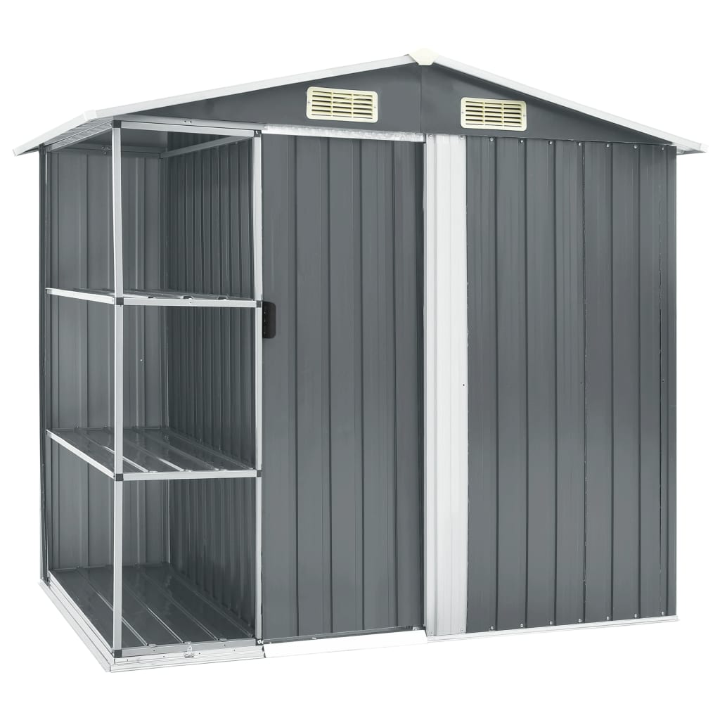Garden Shed with Rack Grey 205x130x183 cm Iron - All Things Good